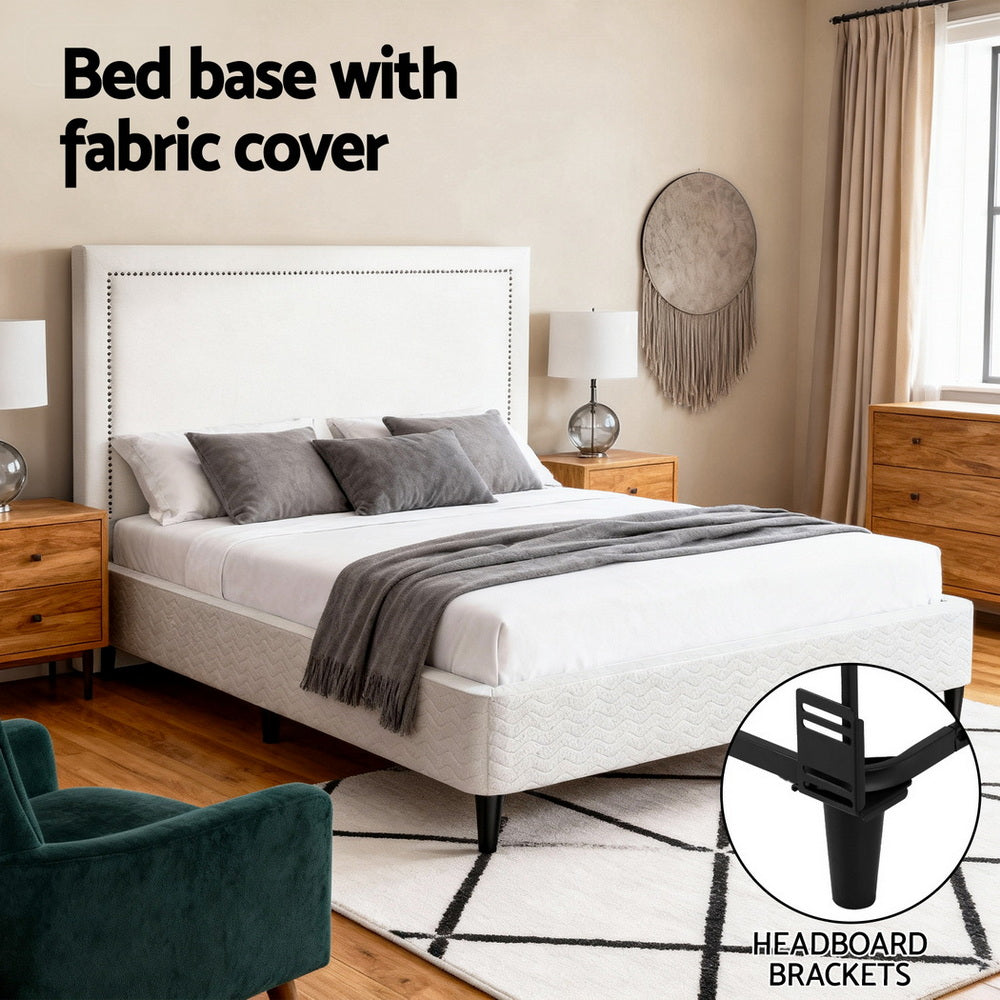 Artiss Queen Bed Frame with Headboard Platform Bed Base Grey Beige Fabric Metal