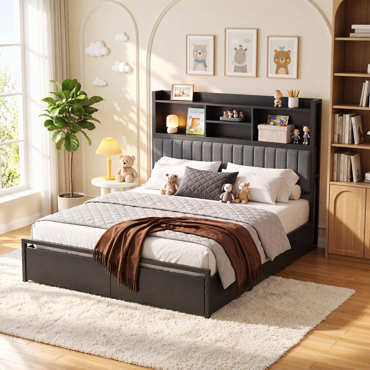 Artiss Queen Bed Frame with Storage, 4 Drawers and Charging Station