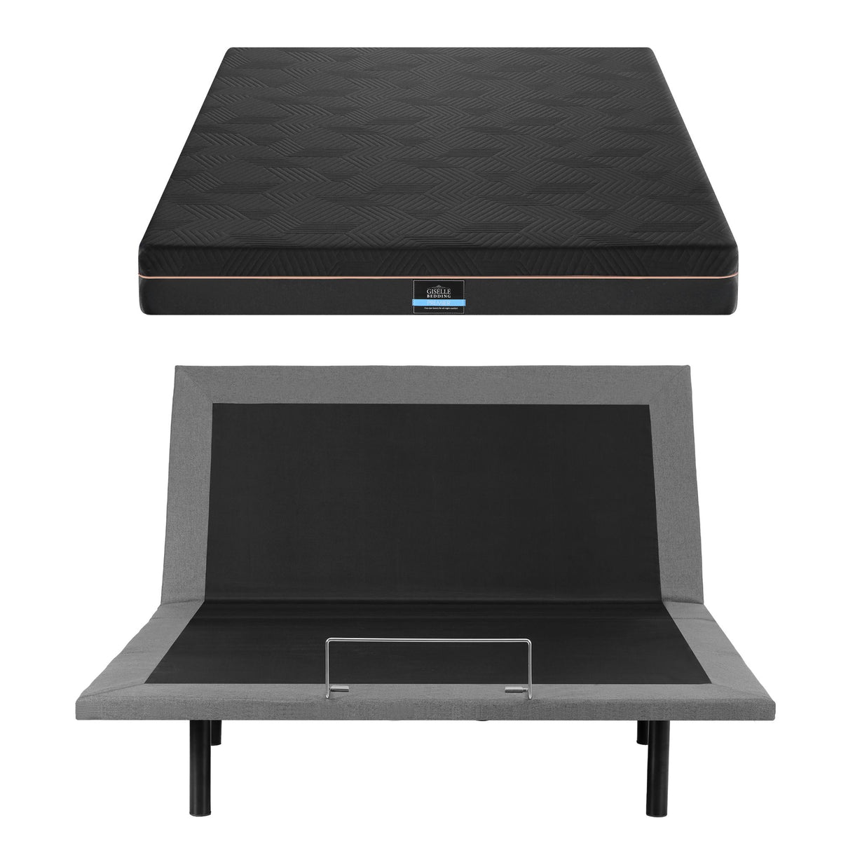 Artiss Queen size bed frame with Giselle Bedding Queen Mattress, adjustable bed Base Combo for Snoring Relief, Independent Head Foot Incline, Wireless Remote, Black,18cm Thickness