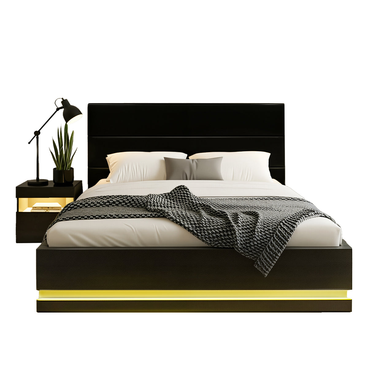 Artiss RGB LED Double Bed Frame with Beside Table Set 16 Colour Mood Lighting