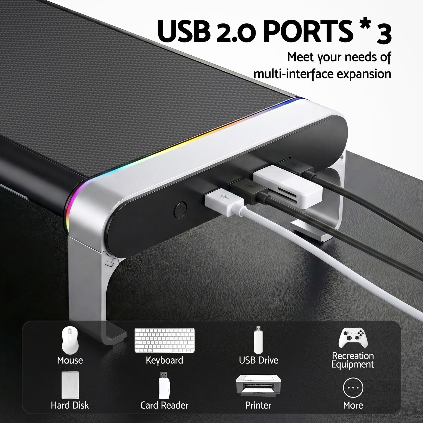 Artiss RGB Monitor Stand with USB Hub Desk Organiser Charging Stand Computer Stand Black