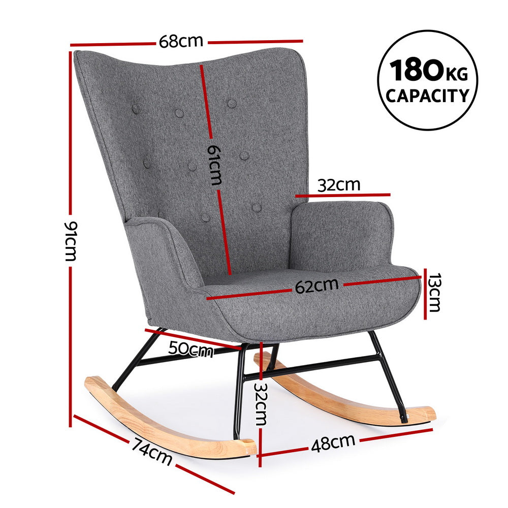 Artiss Rocking Armchair Nursing Chair Linen Fabric Grey