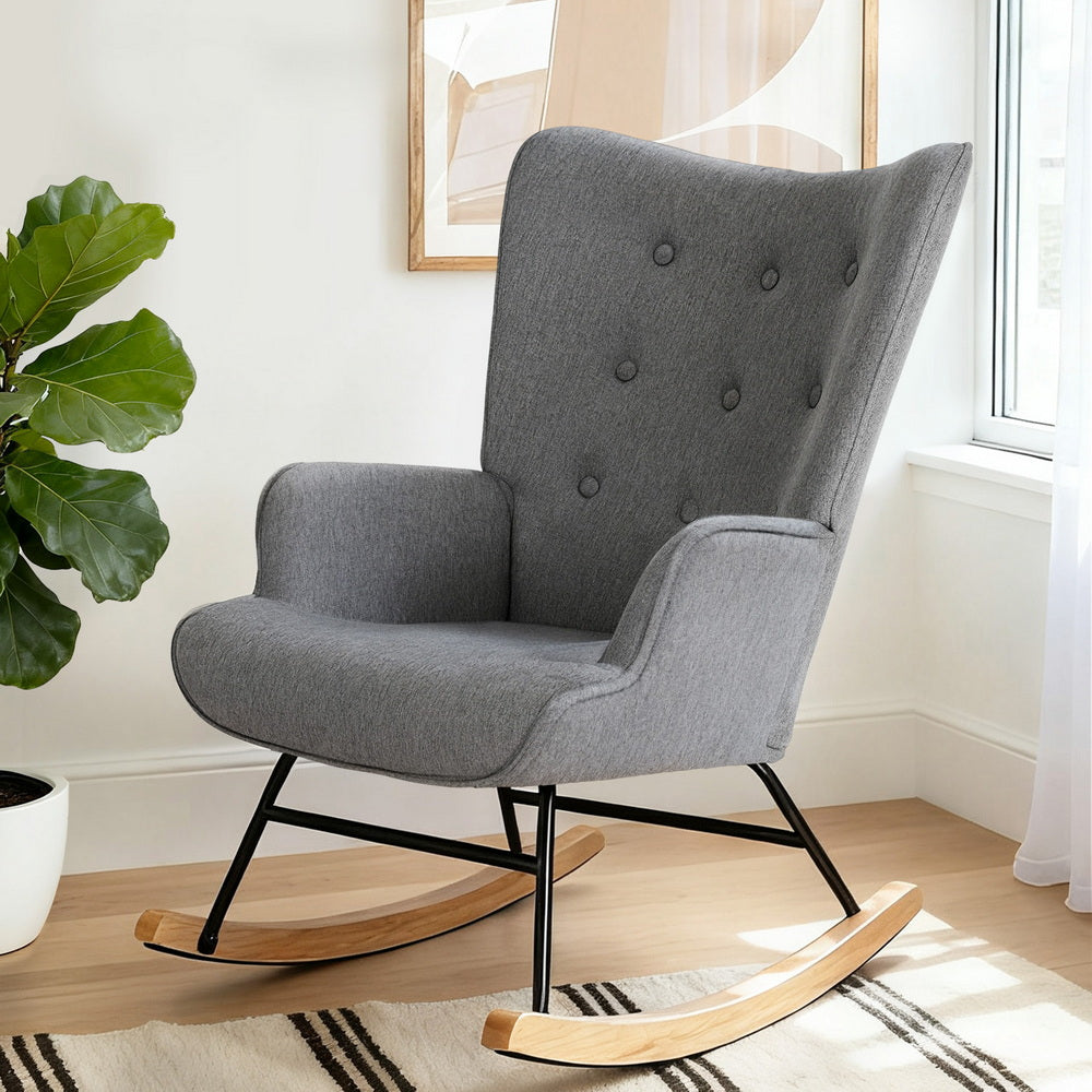 Artiss Rocking Armchair Nursing Chair Linen Fabric Grey
