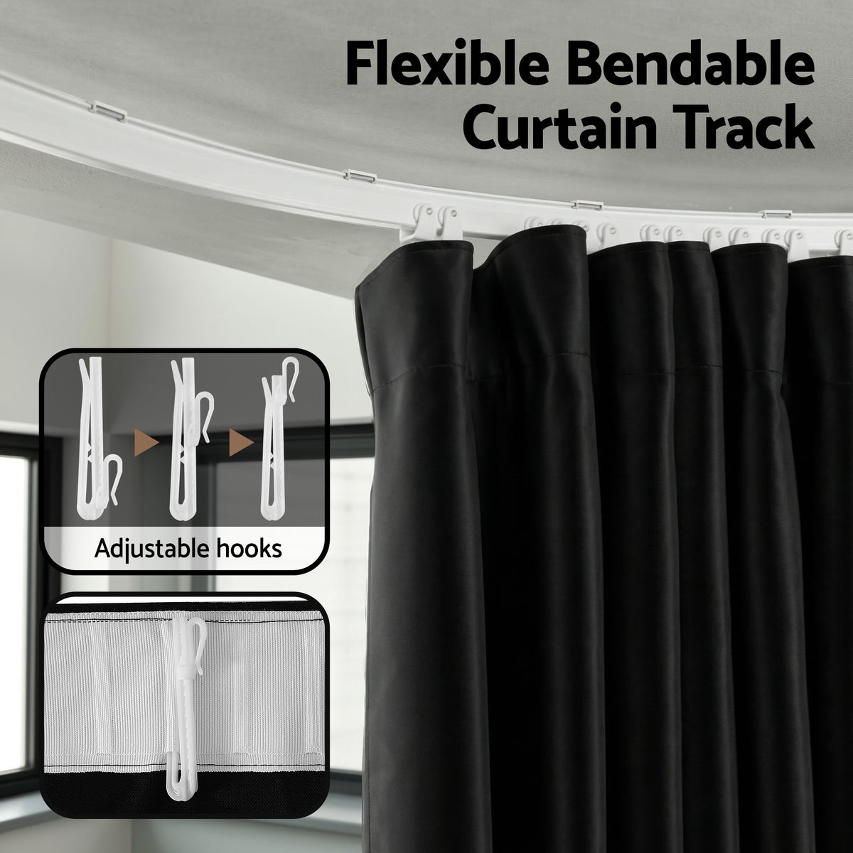Artiss Room Divider Curtain Ceiling Mounted Track Sets Flexible Black