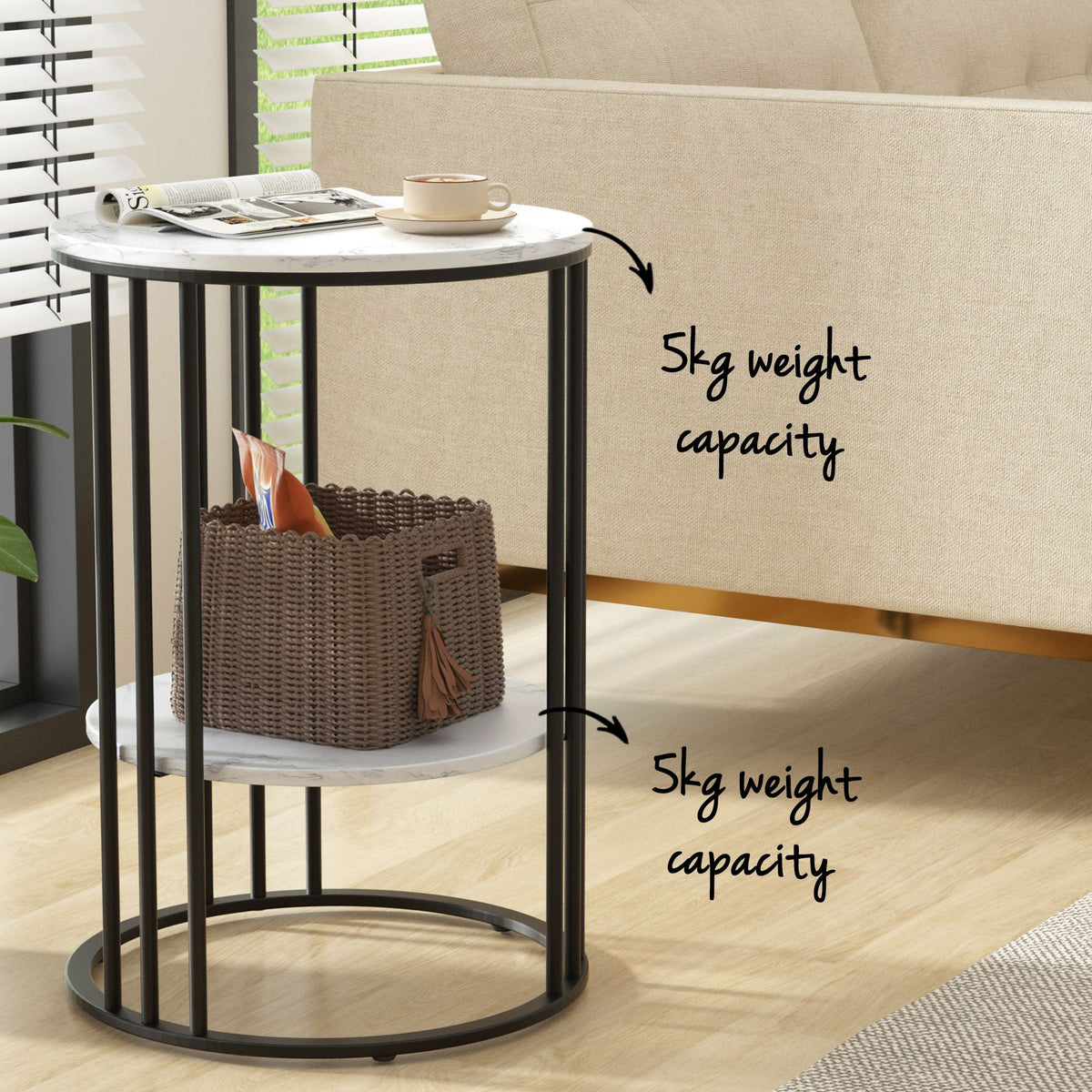 Artiss Set of 2 Side Table Coffee Table 2-Tier Round Marble Effect