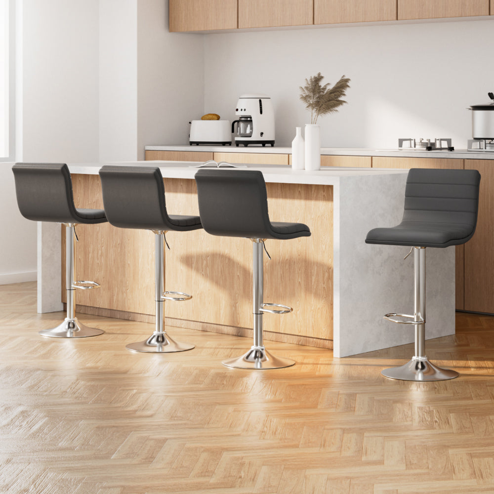 Artiss Set of 4 PU Leather Lined Pattern Bar Stools- Grey and Chrome