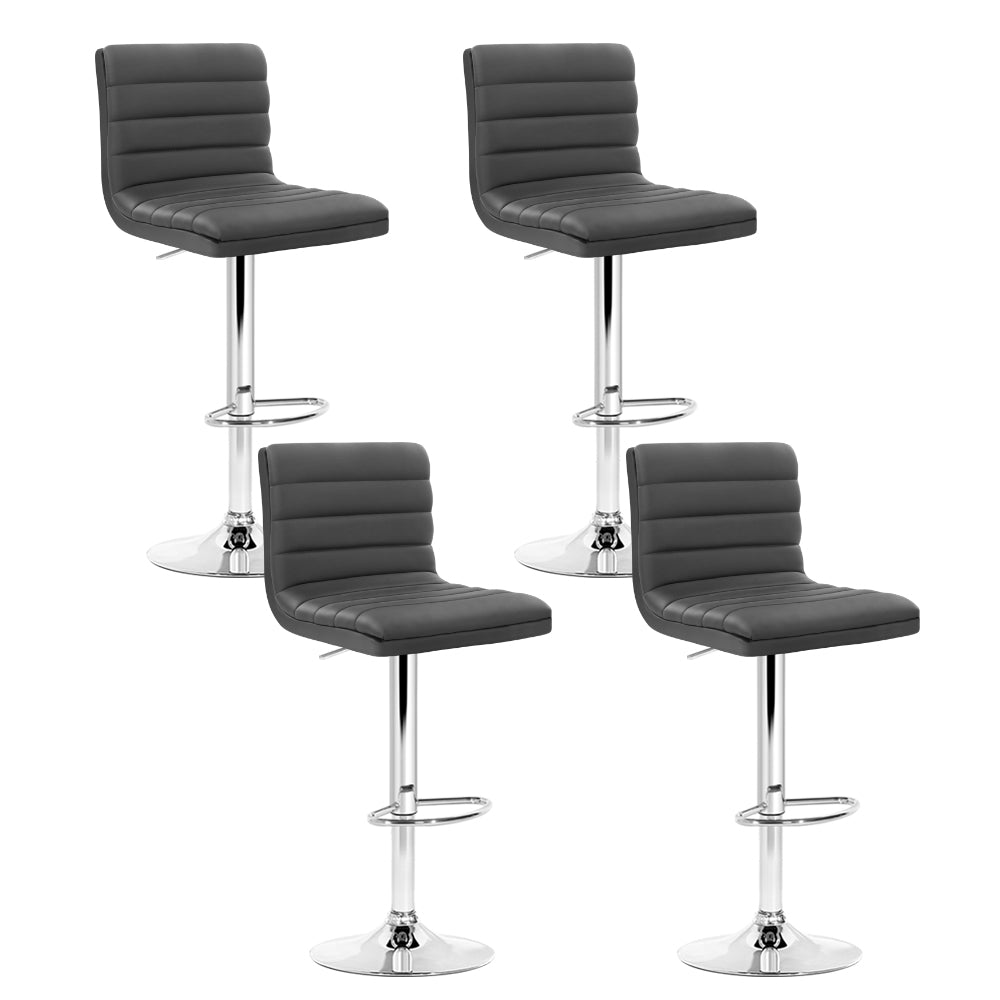 Artiss Set of 4 PU Leather Lined Pattern Bar Stools- Grey and Chrome
