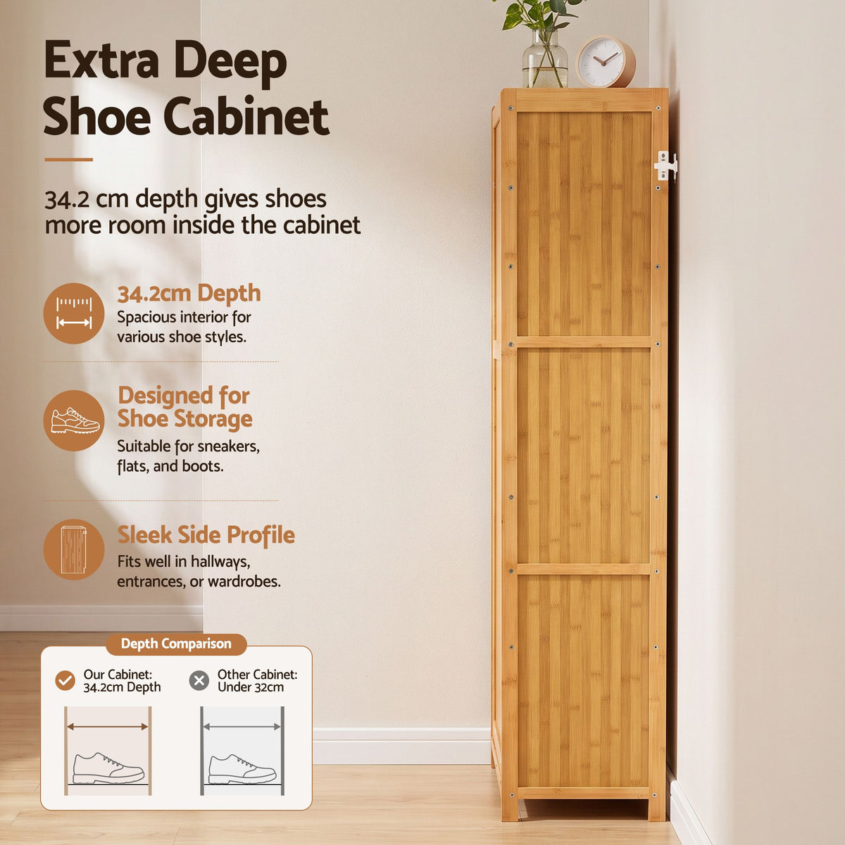 Artiss Shoe Cabinet Multi-Height Shelves 28 Pairs Shoe Storage Cupboard Wood