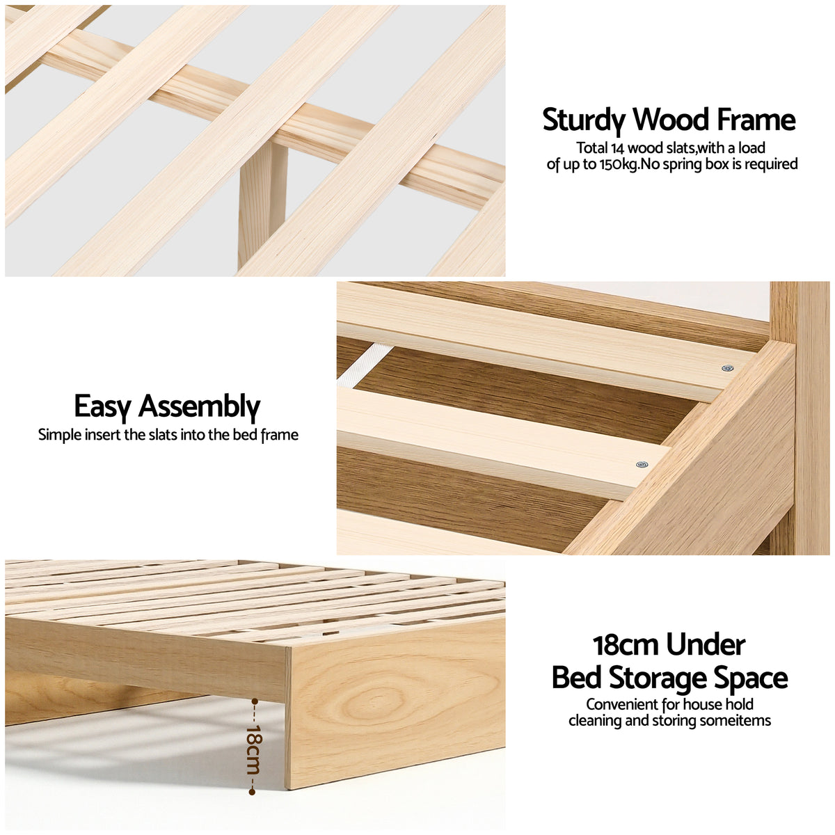 Artiss Single Bed Frame with 2 Storage Drawers Platform Bed Base with USB Ports Sturdy Wooden Slat Support Natural