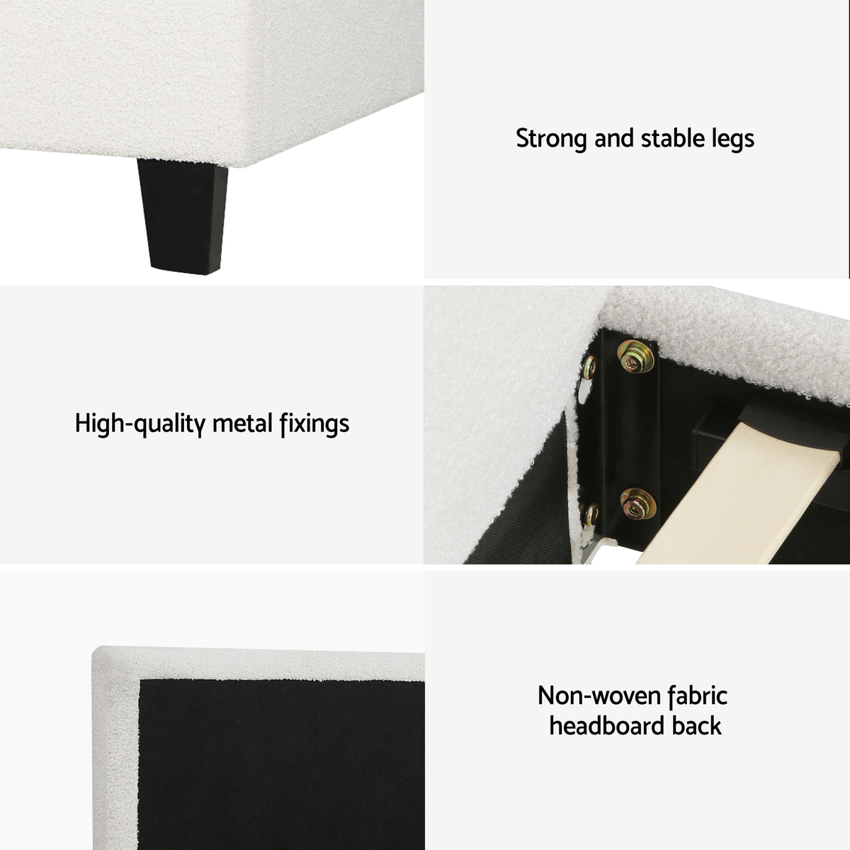 Artiss Single Bed Frame with Hybrid Mattress Set 30cm Medium Firm Platform Headboard Boucle Upholstered Pocket Coil for Pressure Relief