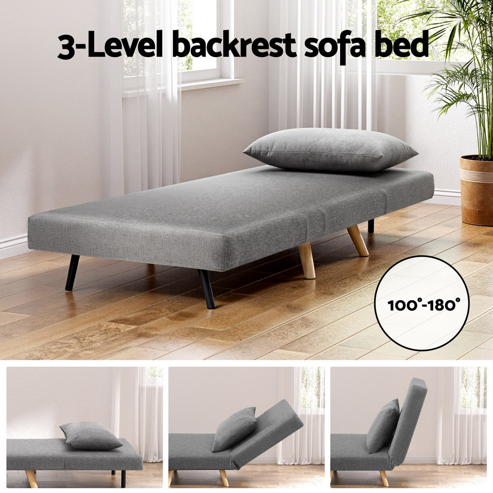 Artiss Sofa Bed Convertible Couch Recliner Lounge Chair Linen Grey