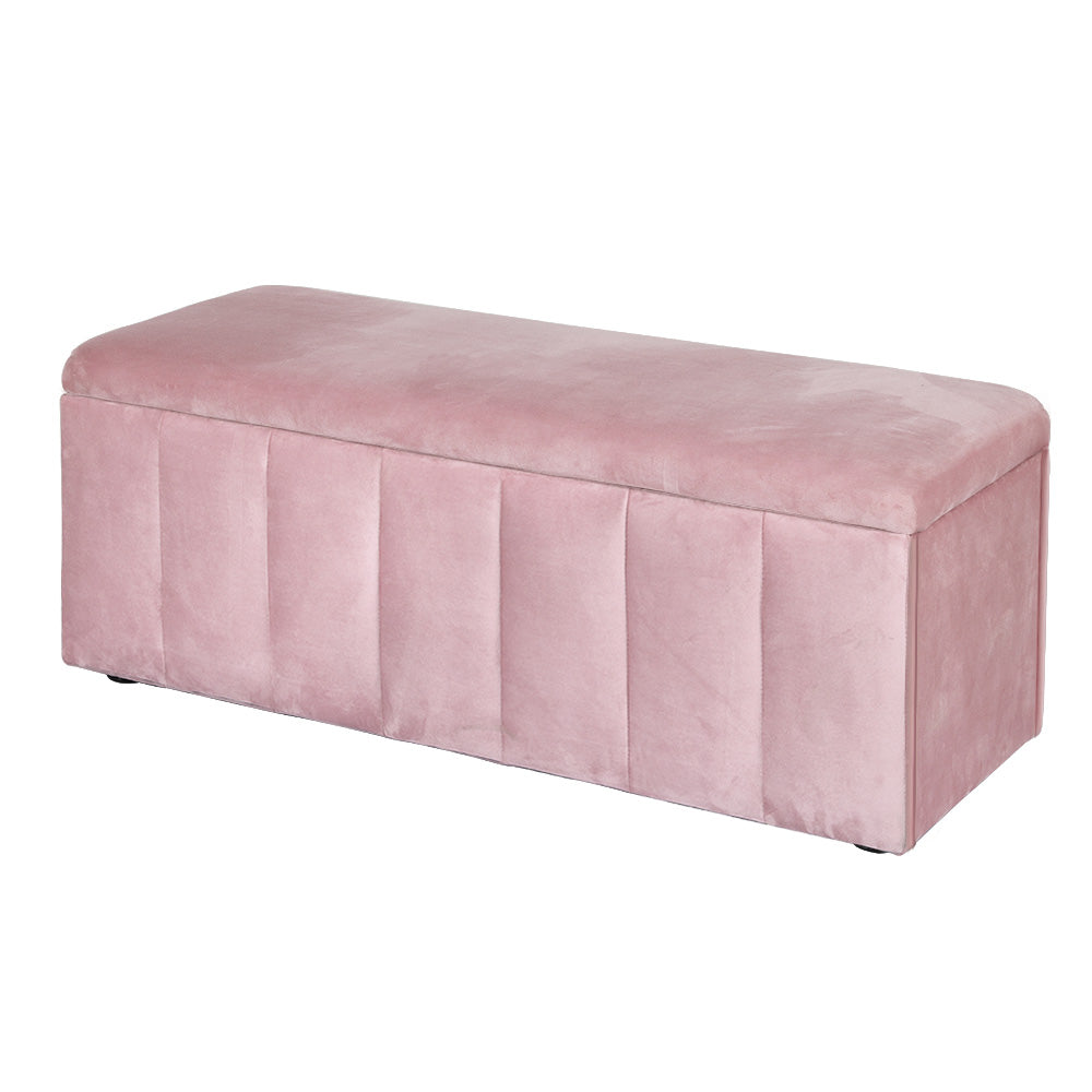 Artiss Storage Ottoman Blanket Box 103cm Velvet Pink