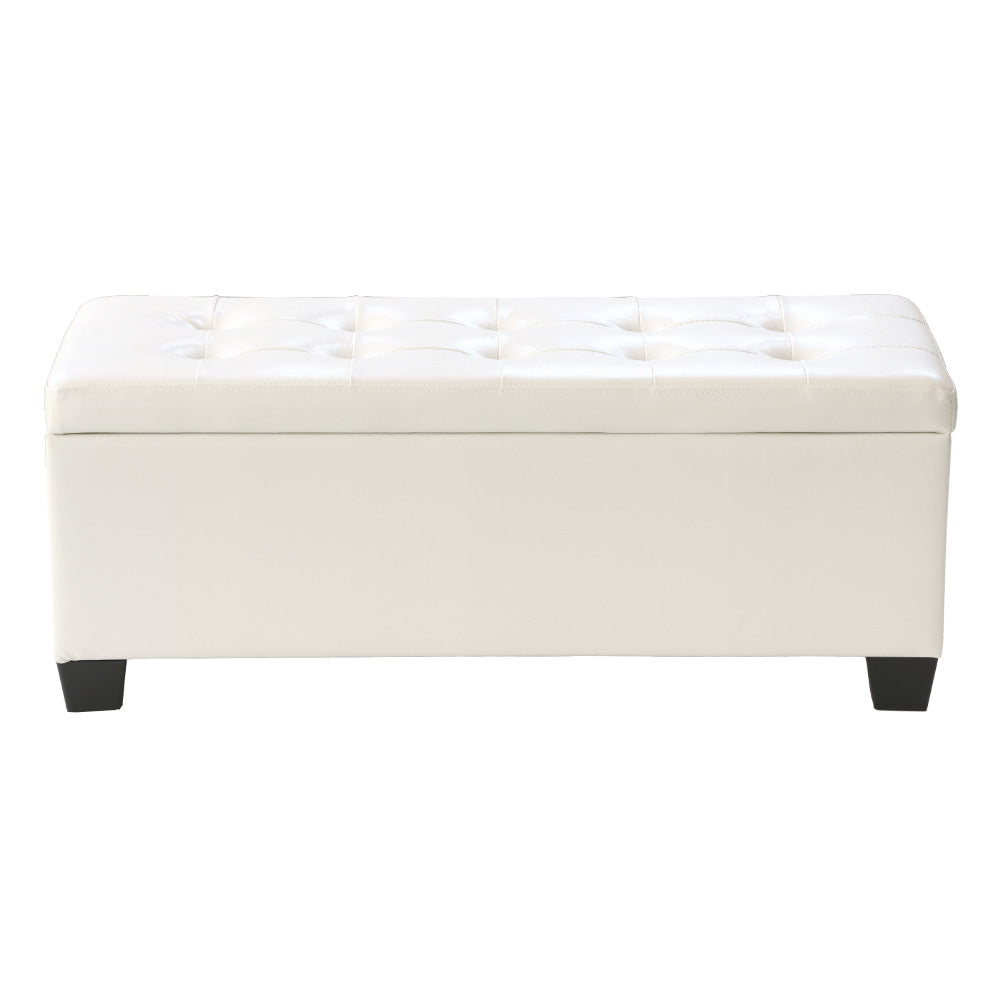 Artiss Storage Ottoman Blanket Box 97cm Leather White