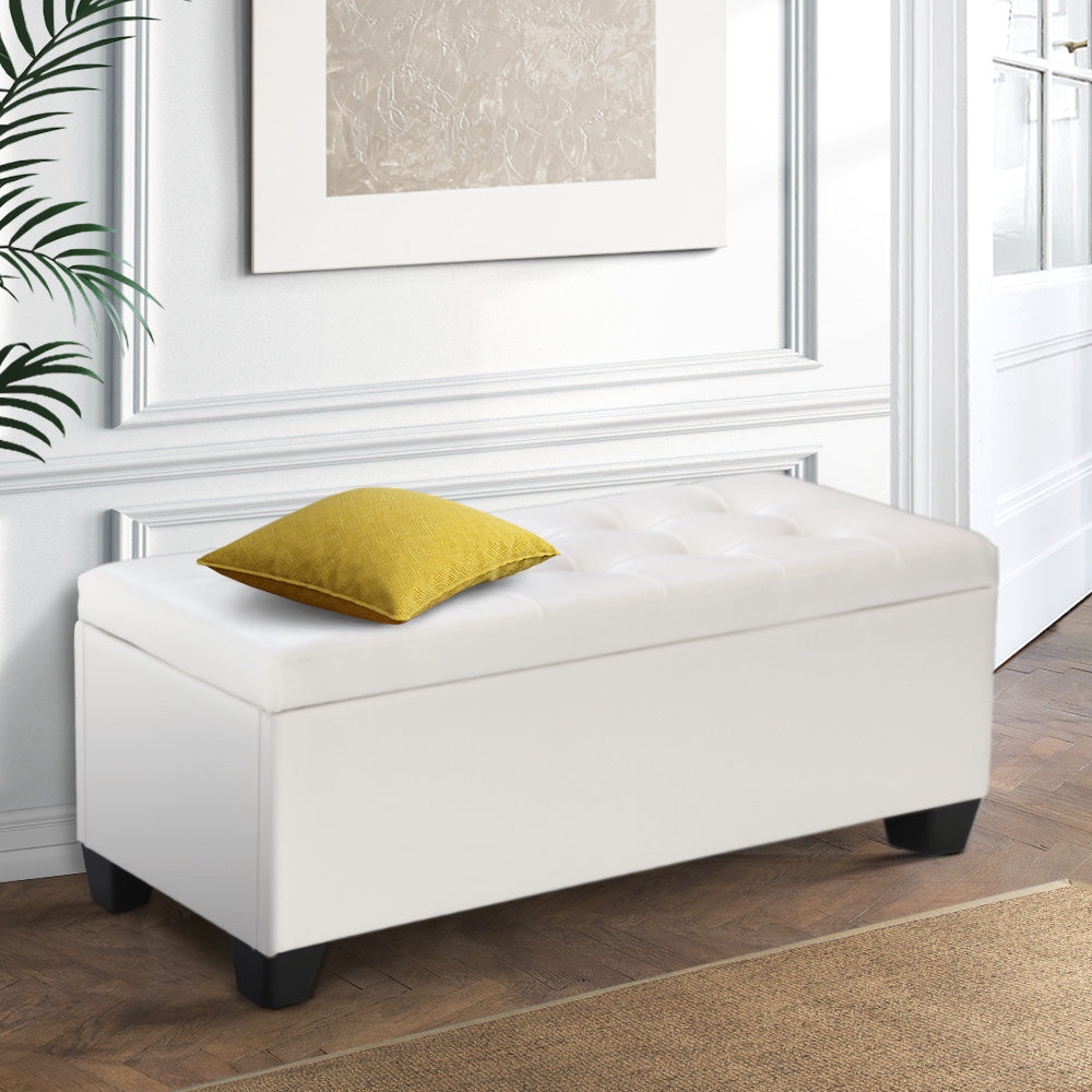 Artiss Storage Ottoman Blanket Box 97cm Leather White