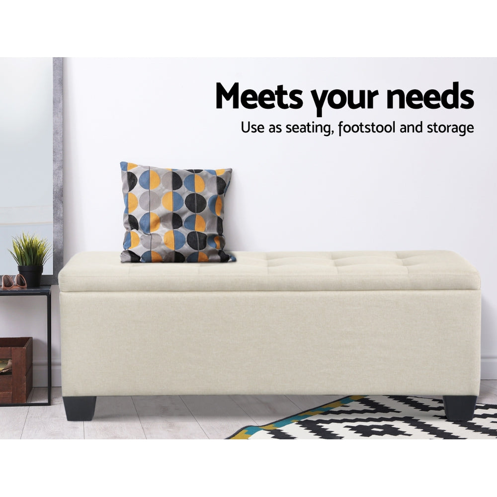 Artiss Storage Ottoman Blanket Box 97cm Linen Beige