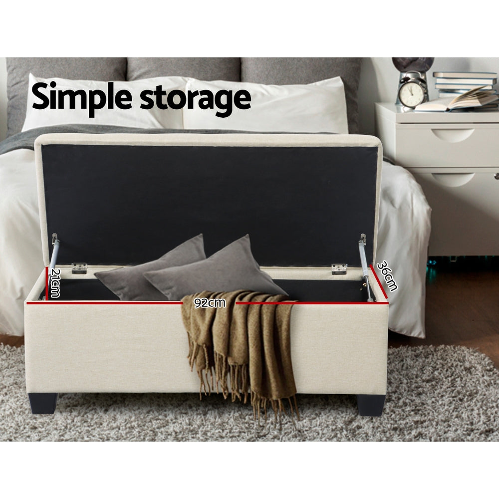 Artiss Storage Ottoman Blanket Box 97cm Linen Beige