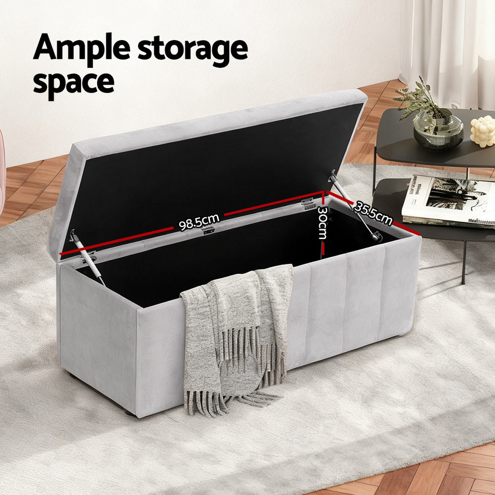 Artiss Storage Ottoman Blanket Box Velvet Grey 103cm