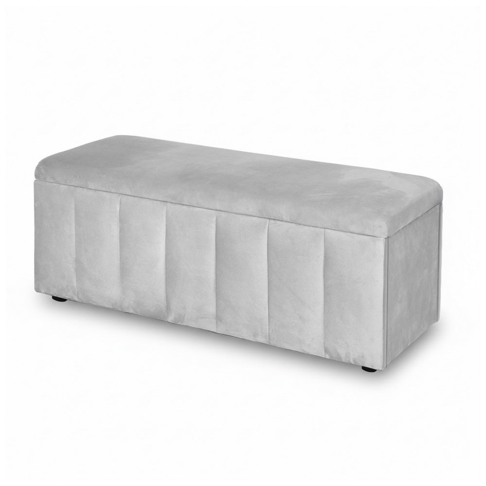Artiss Storage Ottoman Blanket Box Velvet Grey 103cm