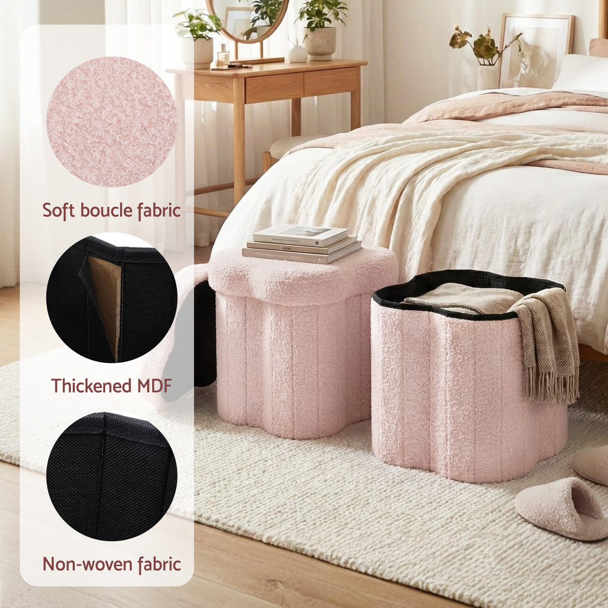 Artiss Storage Ottoman Foot Stool Foldable Pink