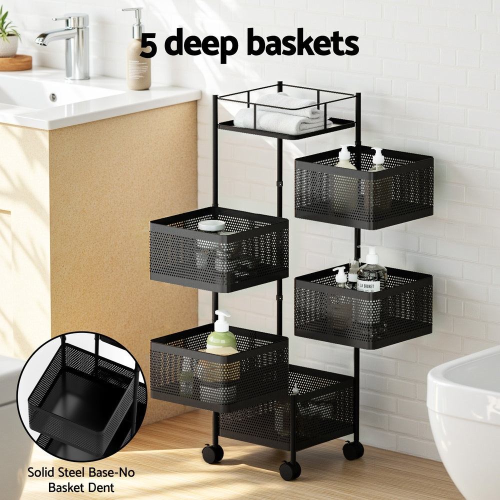 Artiss Storage Trolley Kitchen Cart 5 Tiers Storage Rack Black