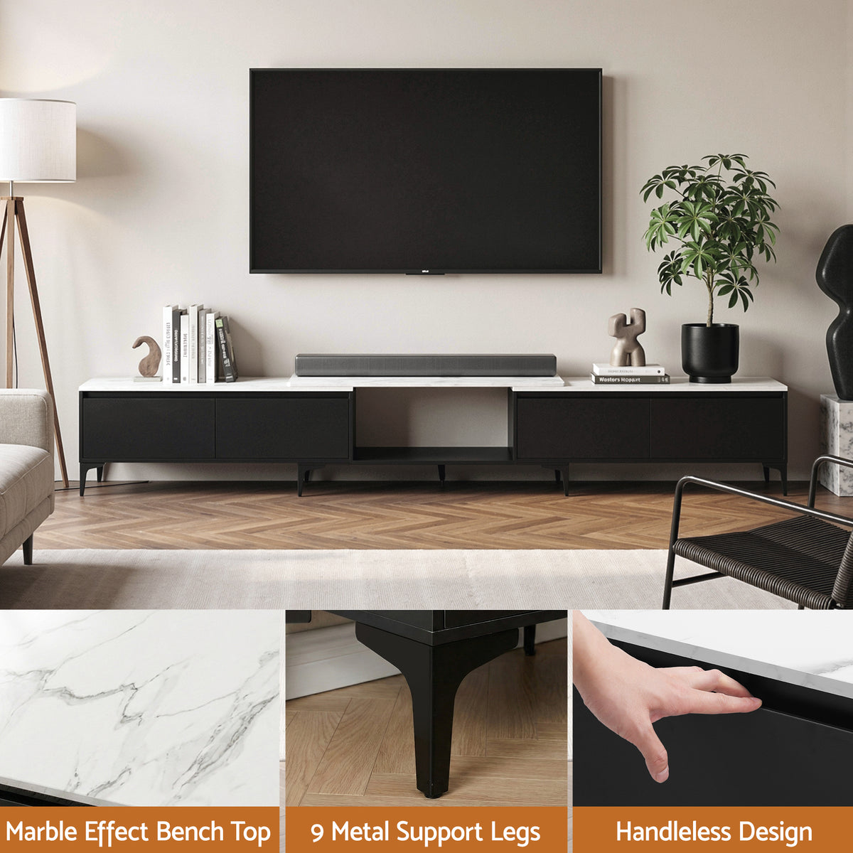 Artiss TV Cabinet Entertainment Unit Stand Extendable Black