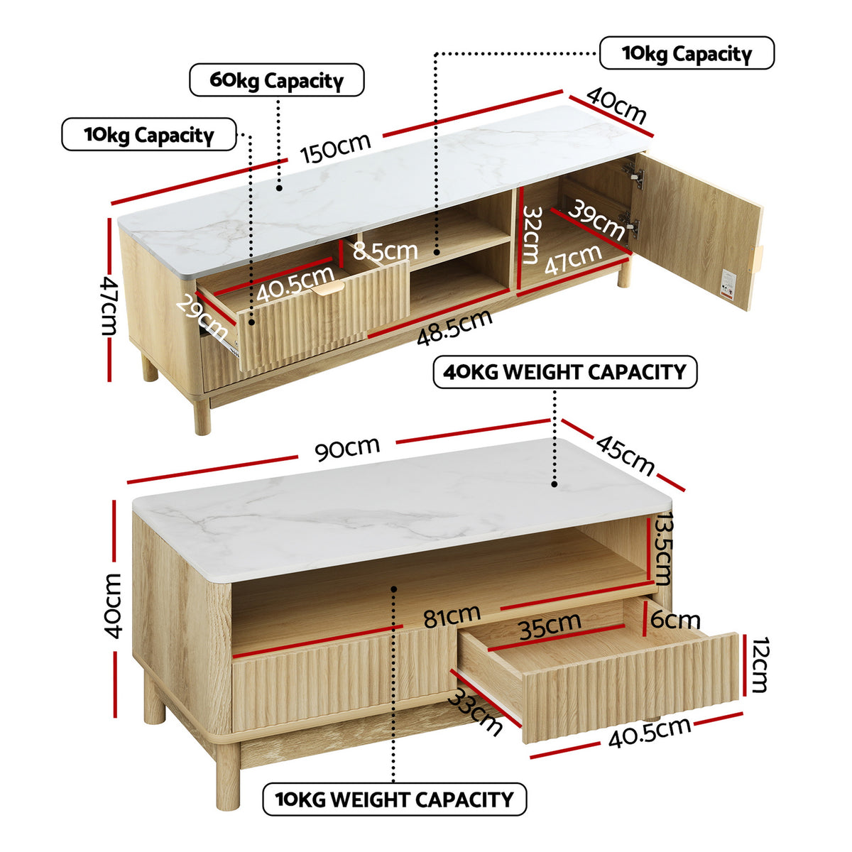 Artiss TV Unit & Coffee Table Set Storage Drawers Pine