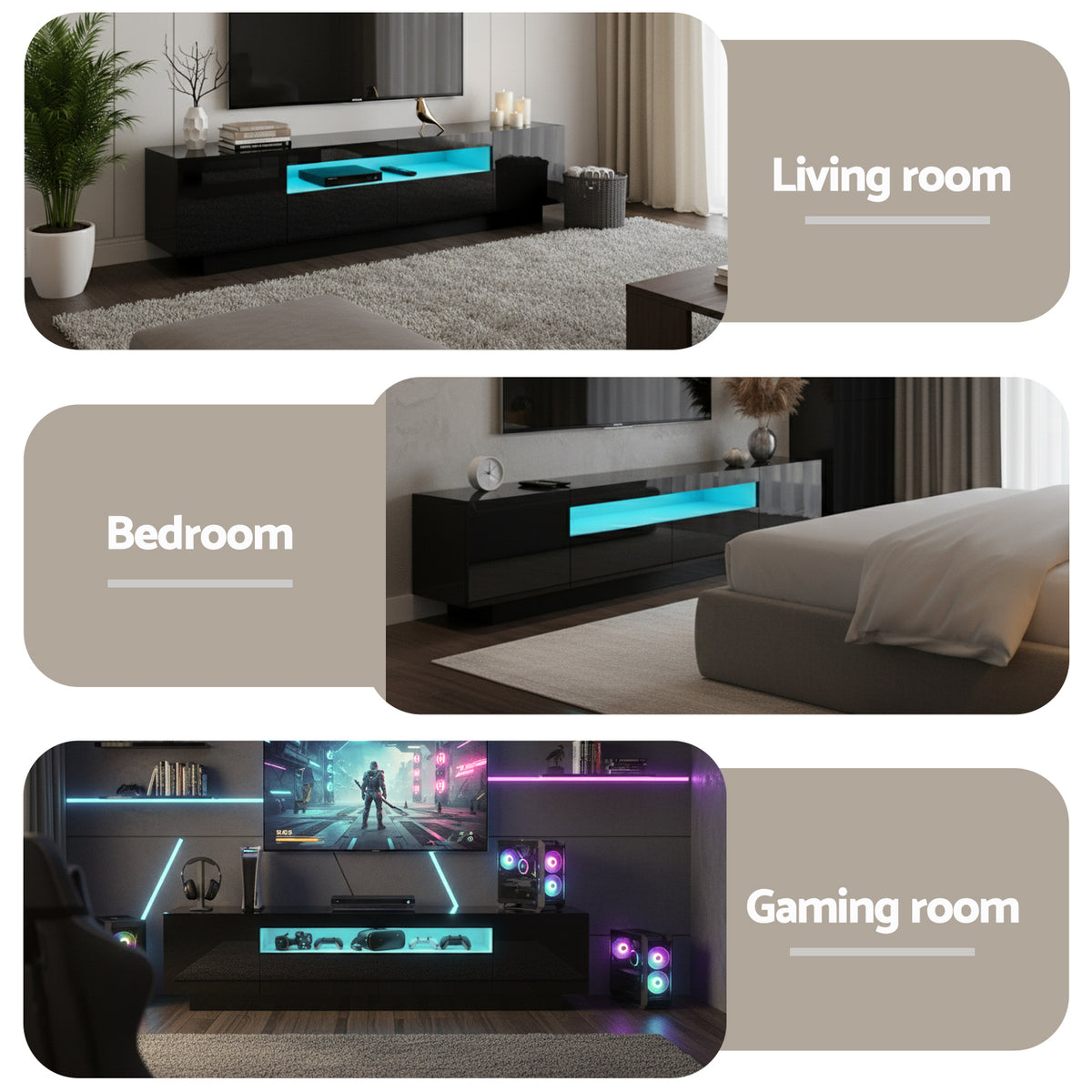 Artiss TV Unit Entertainment Unit Storage Drawer RGB LED 180cm Black