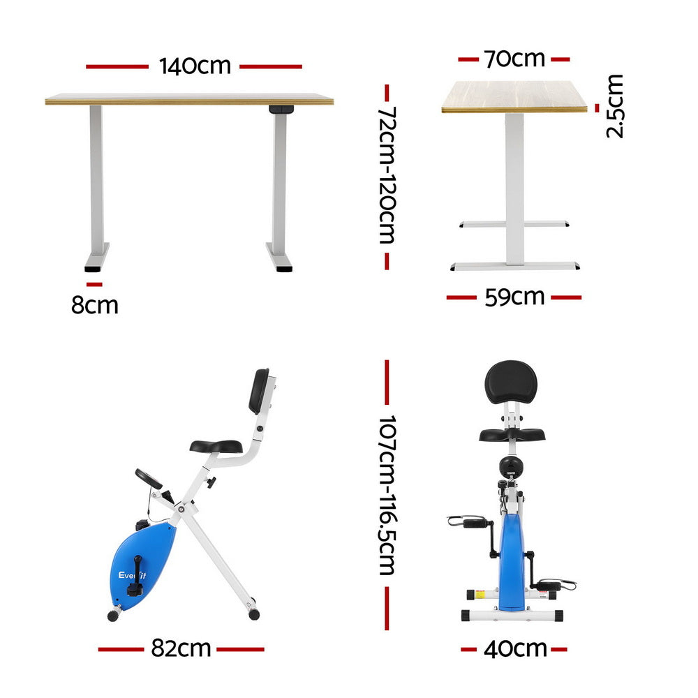 Artiss Under Desk Exercise Bike with 140cm Automatic Standing Desk Magnetic Resistance Oak