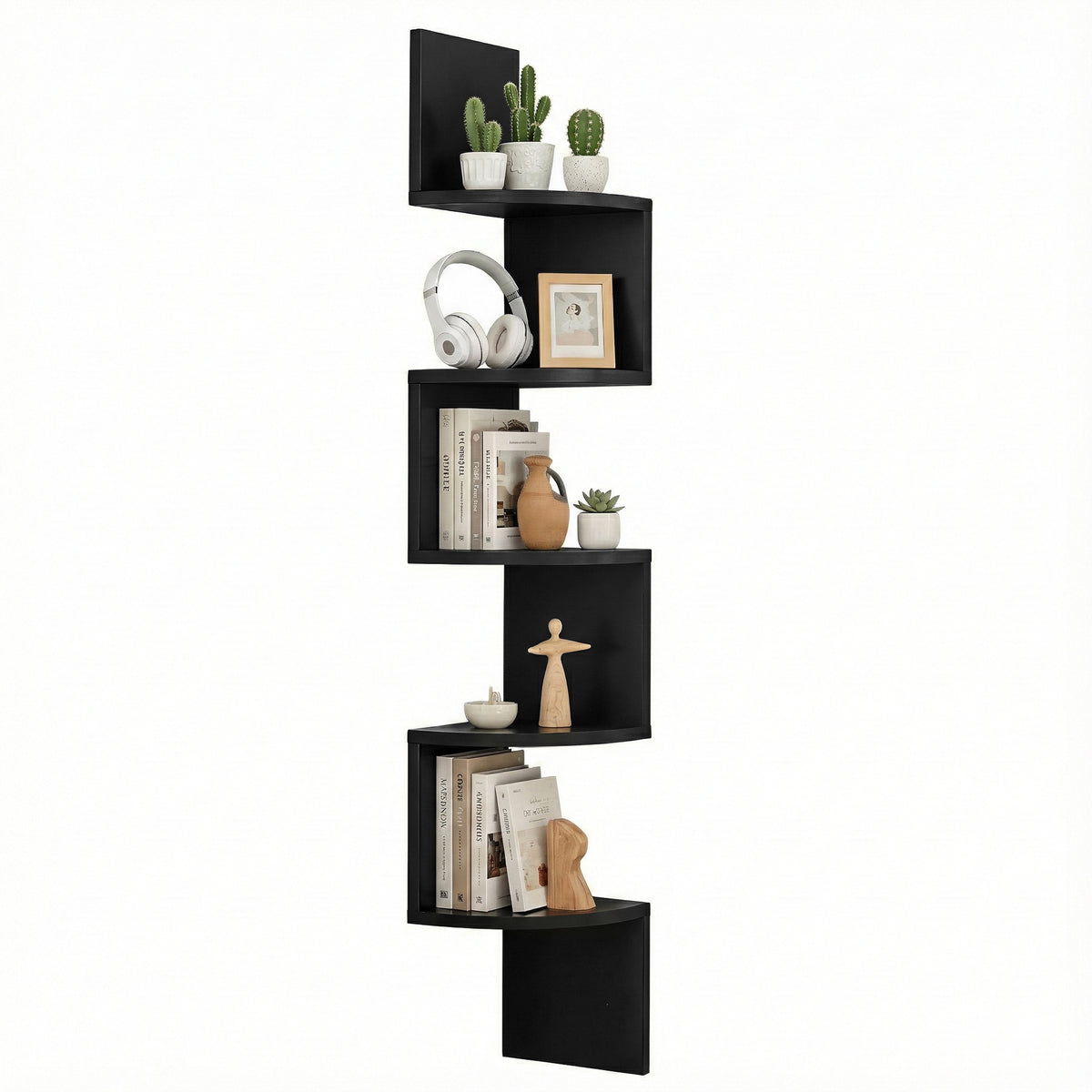 Artiss Wall Shelf Bookshelf Corner Floating 5-Tier Black