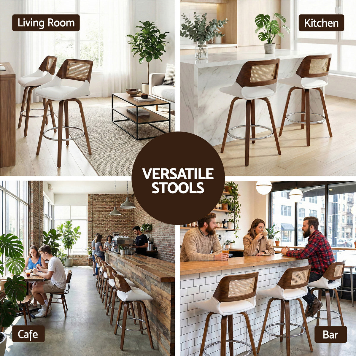 Artiss Wooden Bar Stools Set of 4 Swivel Kitchen Counter Stool Chair 60cm Seat Height