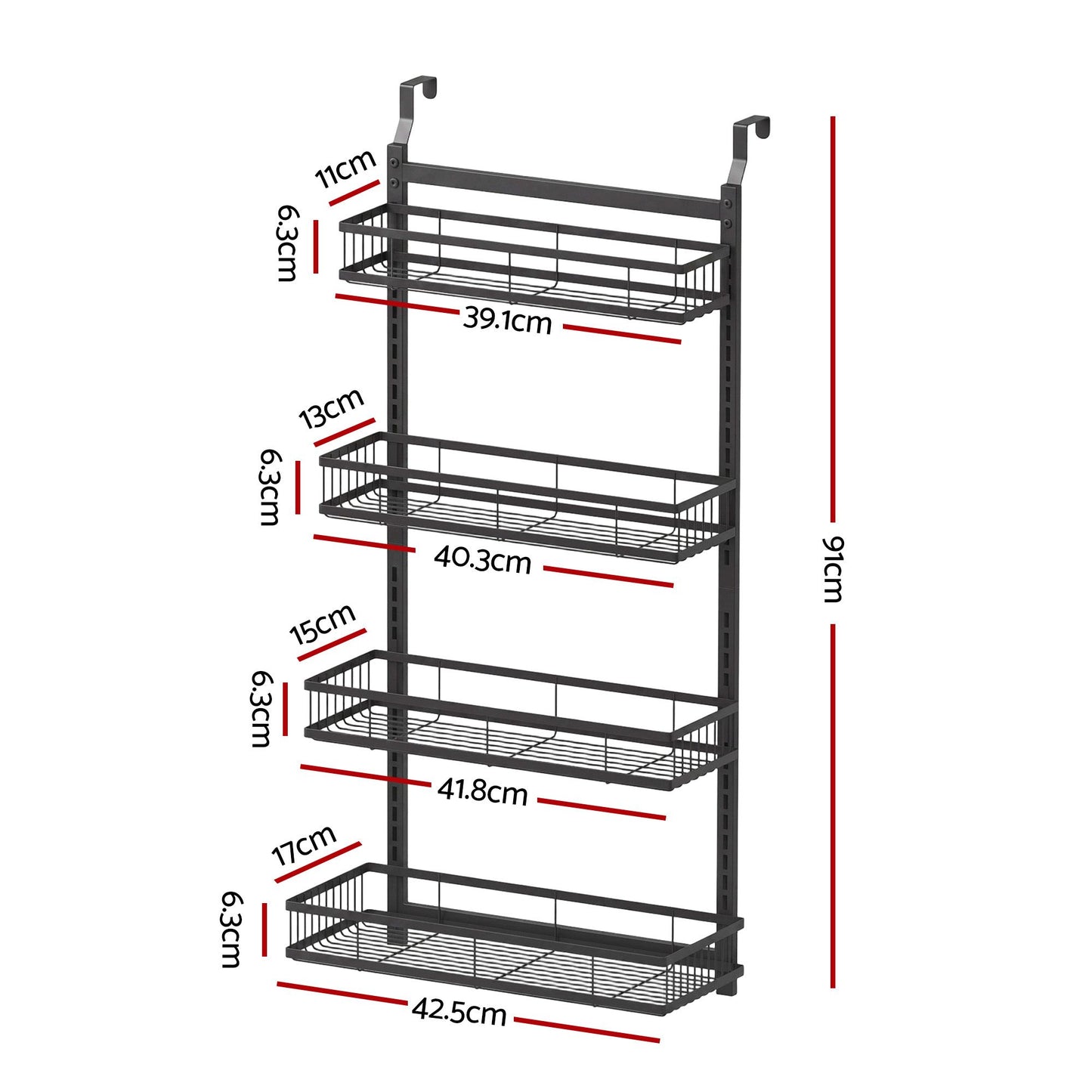 Artiss Over Door Bathroom Rack Hanging Organiser 4 Tier No Drill 91cm Black