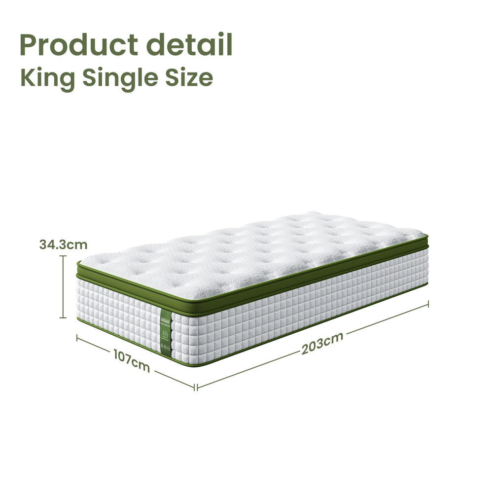 BedStory 34cm King Single Latex Hybrid Mattress Medium Firm - 5 Zone Pocket Spring Bed for Pressure Relief Motion Isolation
