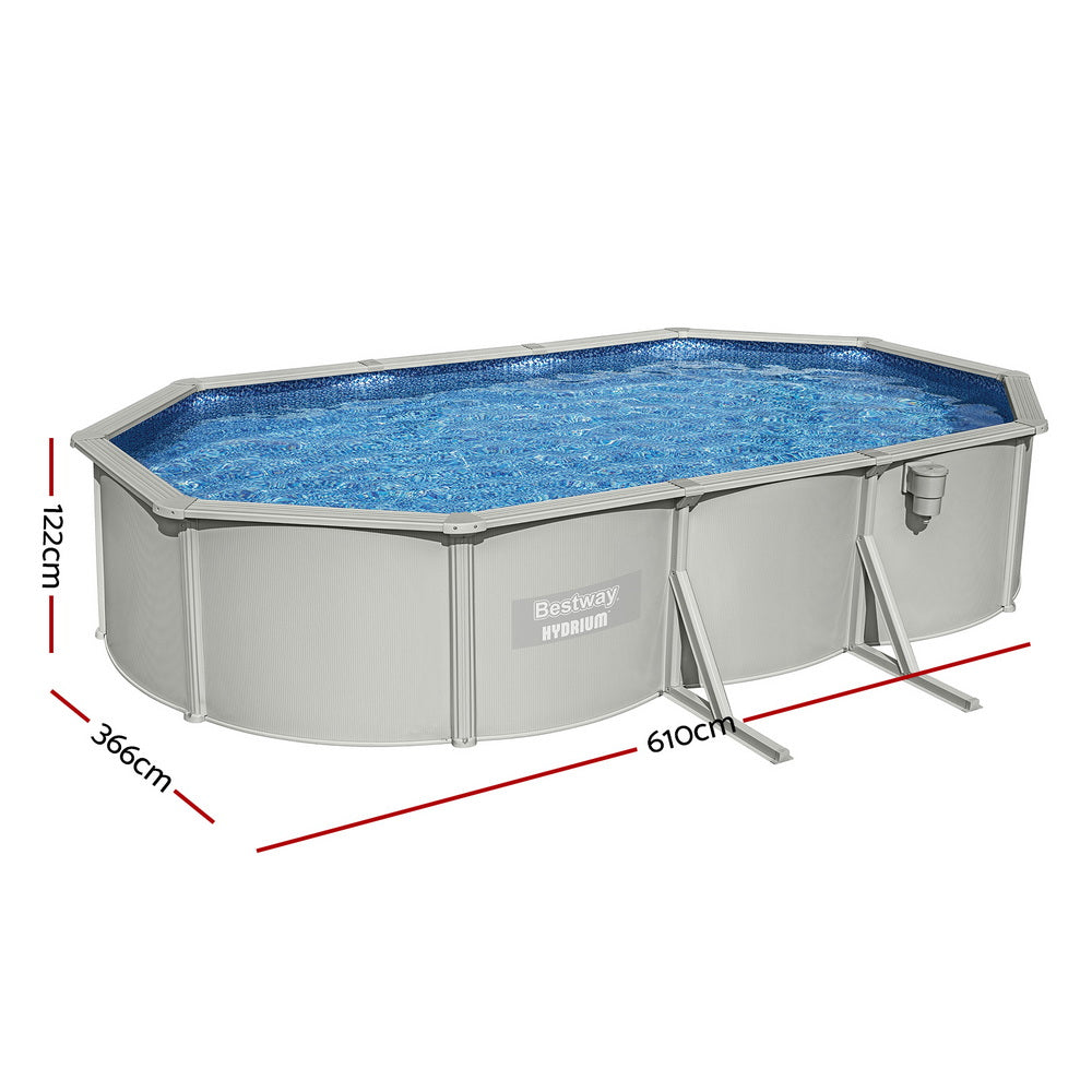 Bestway Swimming Pool 610 x 366cm Steel Frame Round Pool Set w/ Filter Ladder