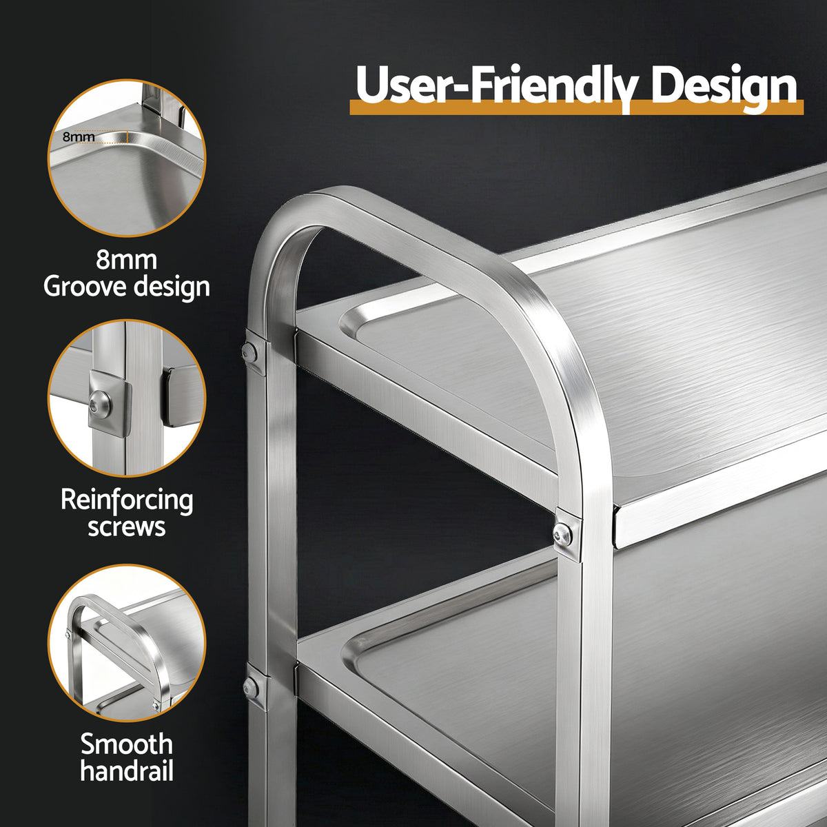 Cefito 3-Tier Stainless Steel Kitchen Trolley with Wheels 89X50X83cm