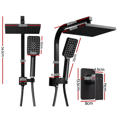 Cefito 8'' Rain Shower Head Set Handheld Square High Pressure Mixer Tap Black