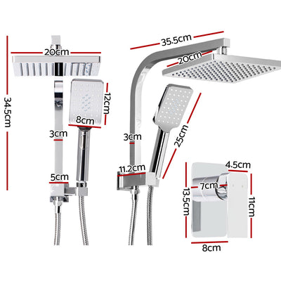 Cefito 8'' Rain Shower Head Set Handheld Square High Pressure Mixer Tap Chrome