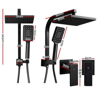 Cefito 8'' Rain Shower Head Set Handheld Square High Pressure Twins Tap Black
