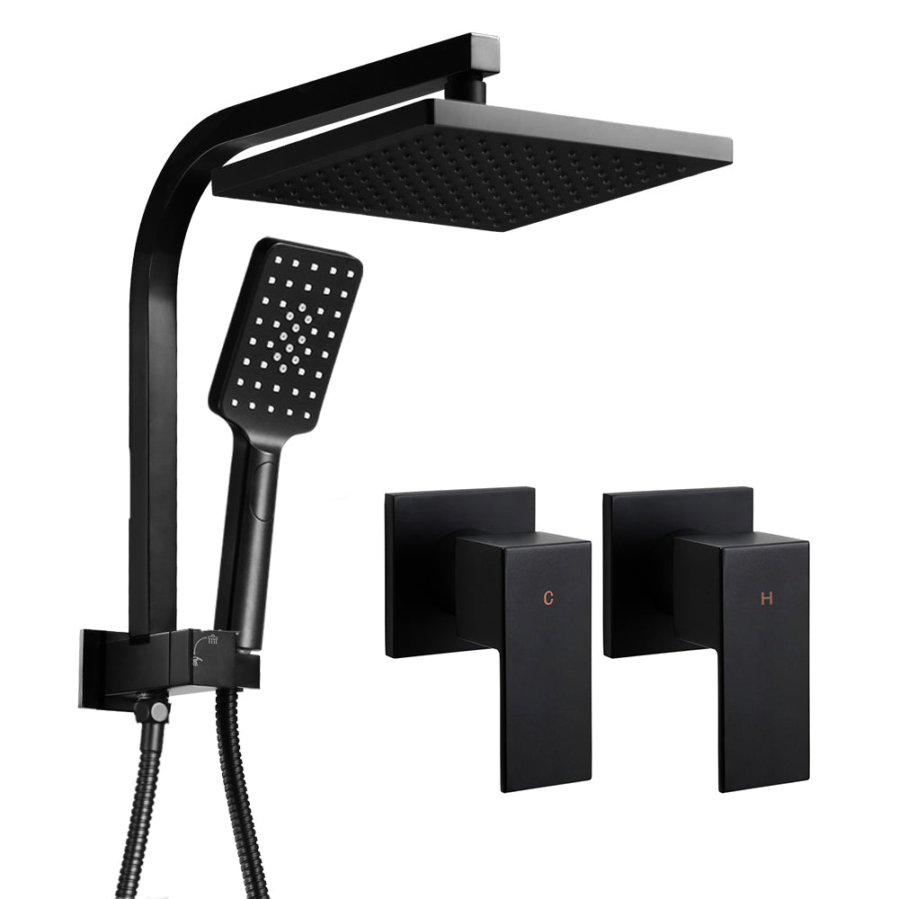 Cefito 8'' Rain Shower Head Set Handheld Square High Pressure Twins Tap Black