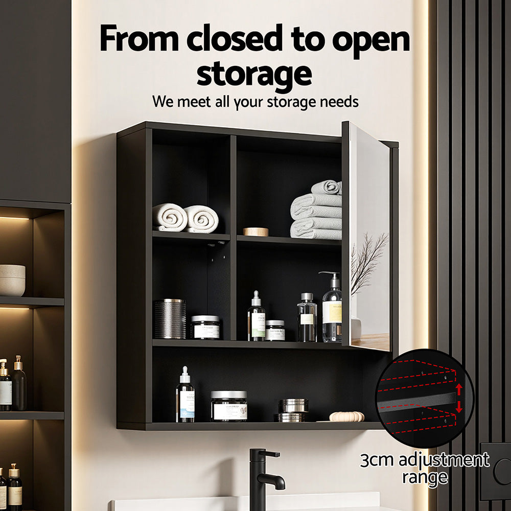 Cefito Bathroom Mirror Cabinet Mirrored Medicine Adjustable Shelf Wall Mounted 560mm Black