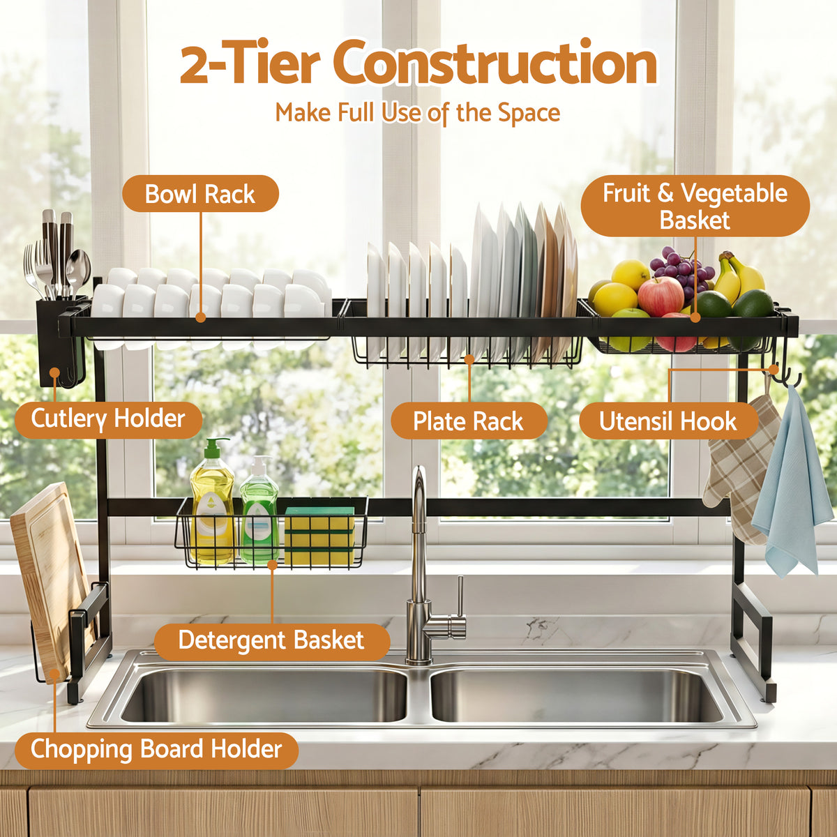 Cefito Dish Drying Rack for Kitchen Storage Organisation Kitchen Sink Organiser Dish Drainer