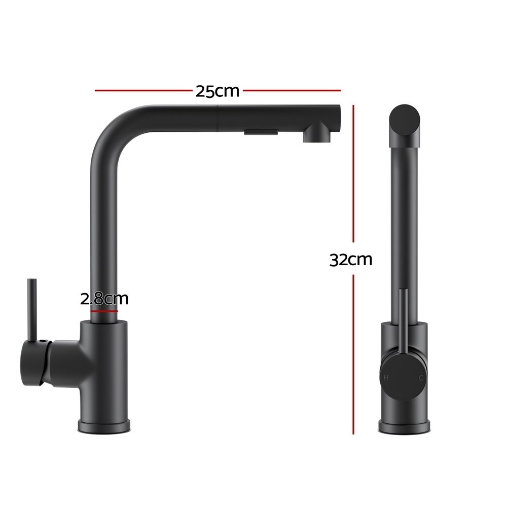 Cefito Kitchen Mixer Tap Pull Out Rectangle 2 Mode Sink Basin Faucet Swivel WELS Black