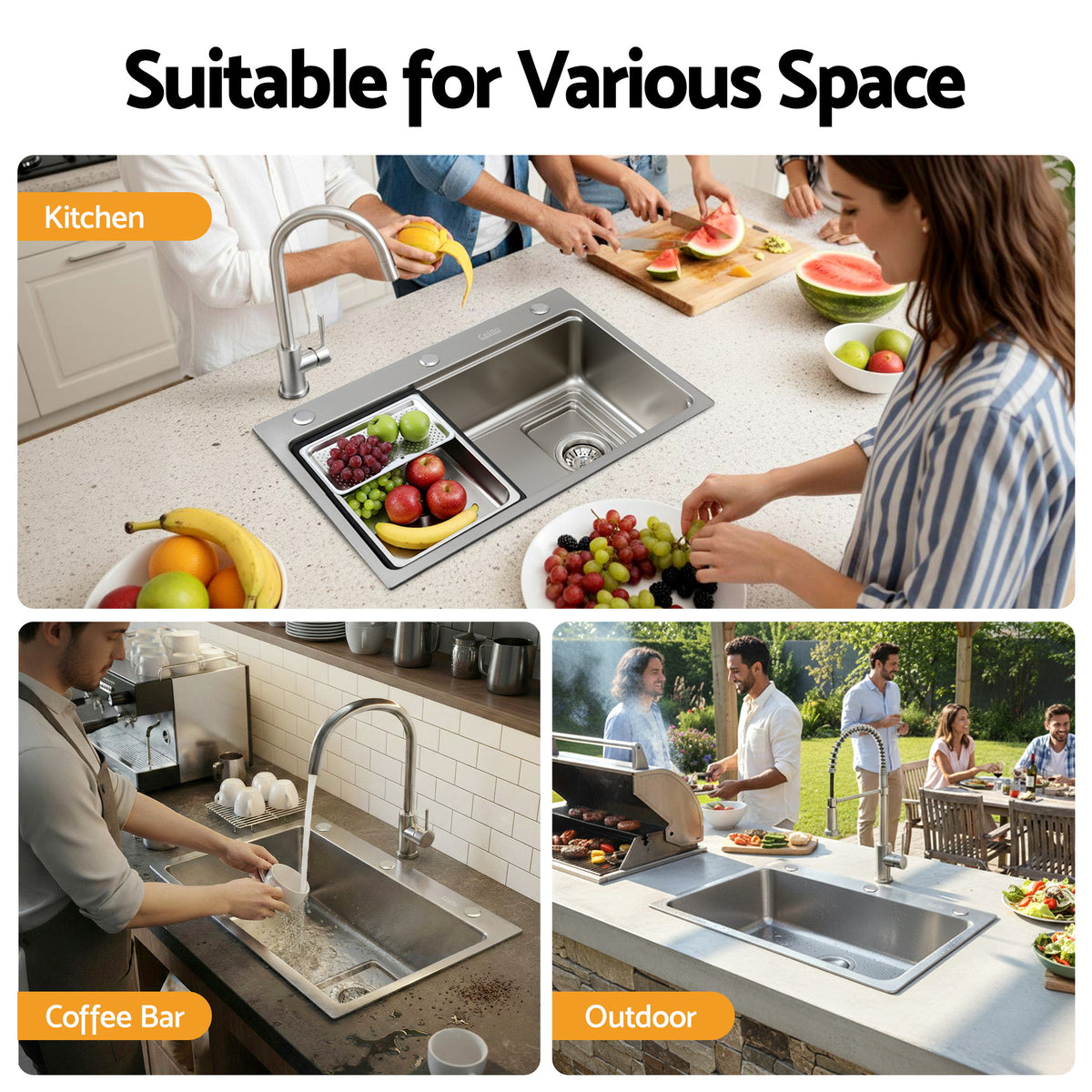 Cefito Kitchen Sink 304 Stainless Steel Bar Sink Millet Grain Water Basin Sink