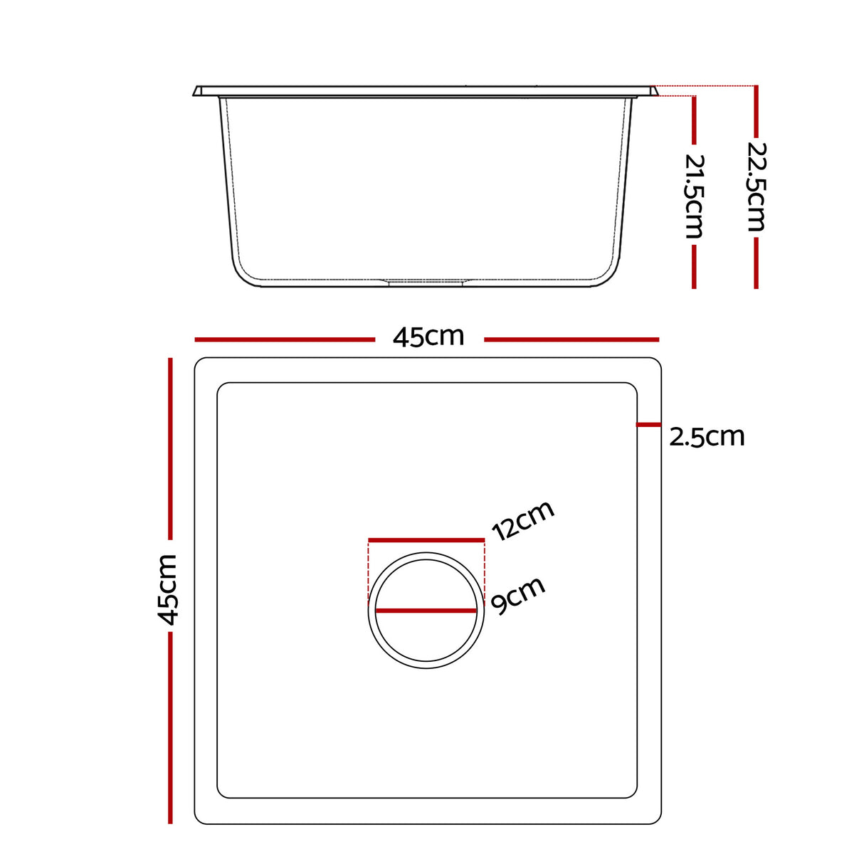 Cefito Kitchen Sink 45x45cm Granite Stone Sink Single Bowl White