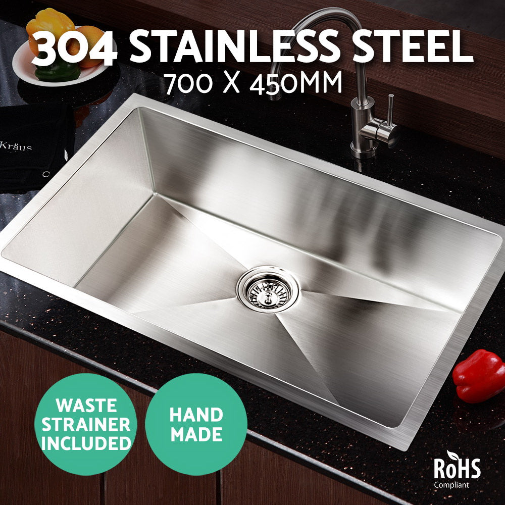 Cefito Kitchen Sink 70X45CM Stainless Steel Basin Single Bowl Silver