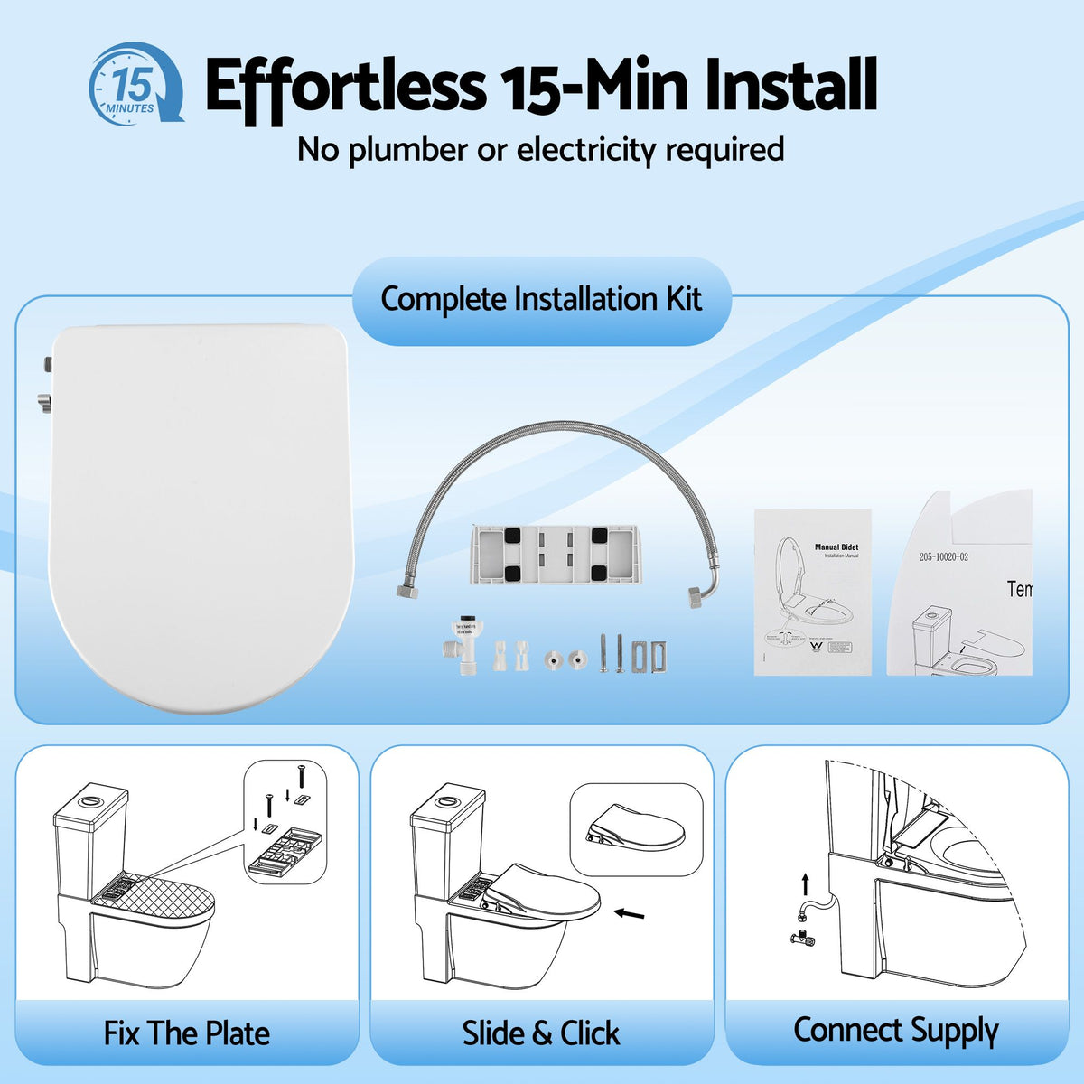 Cefito Non Electric Bidet Toilet Seat D-Shape Dual Nozzle Soft Close WaterMark DIY