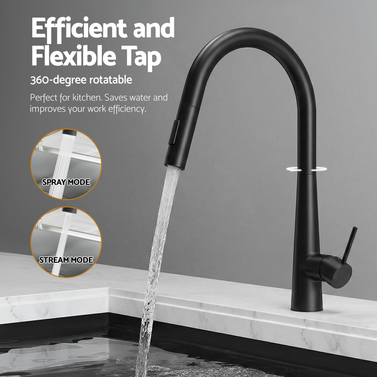 Cefito Stainless Steel Sink 81x45CM With Pull Out Mixer Tap Kitchen Basin Single Bowl Black