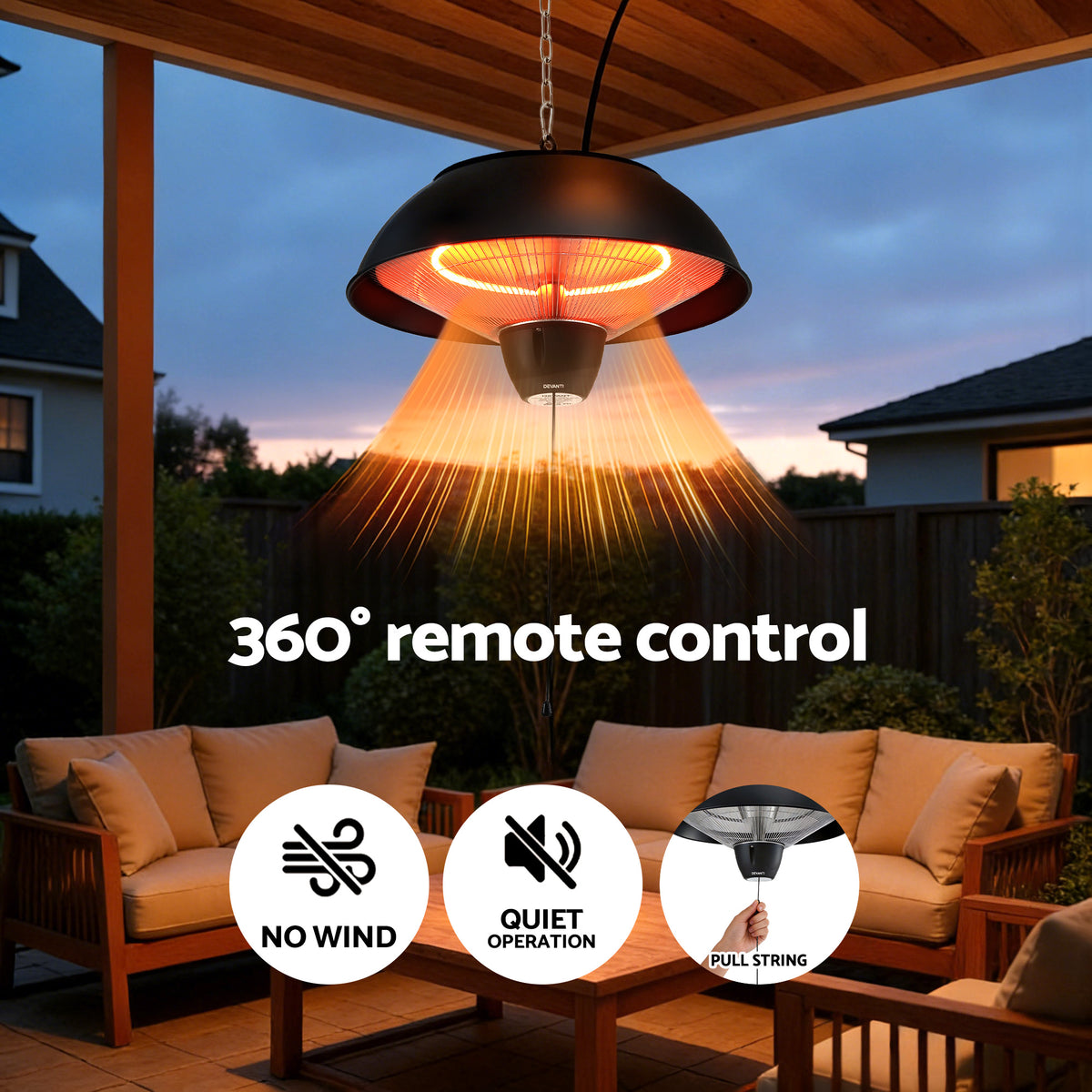 Devanti 1500W Electric Patio Infrared Heater Hanging Heaters Ceiling Mounted Remote
