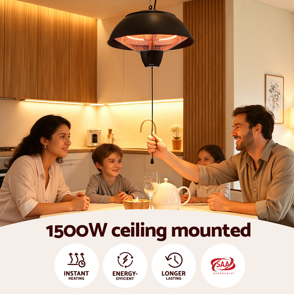 Devanti 1500W Electric Patio Infrared Heater Hanging Heaters Ceiling Mounted Remote