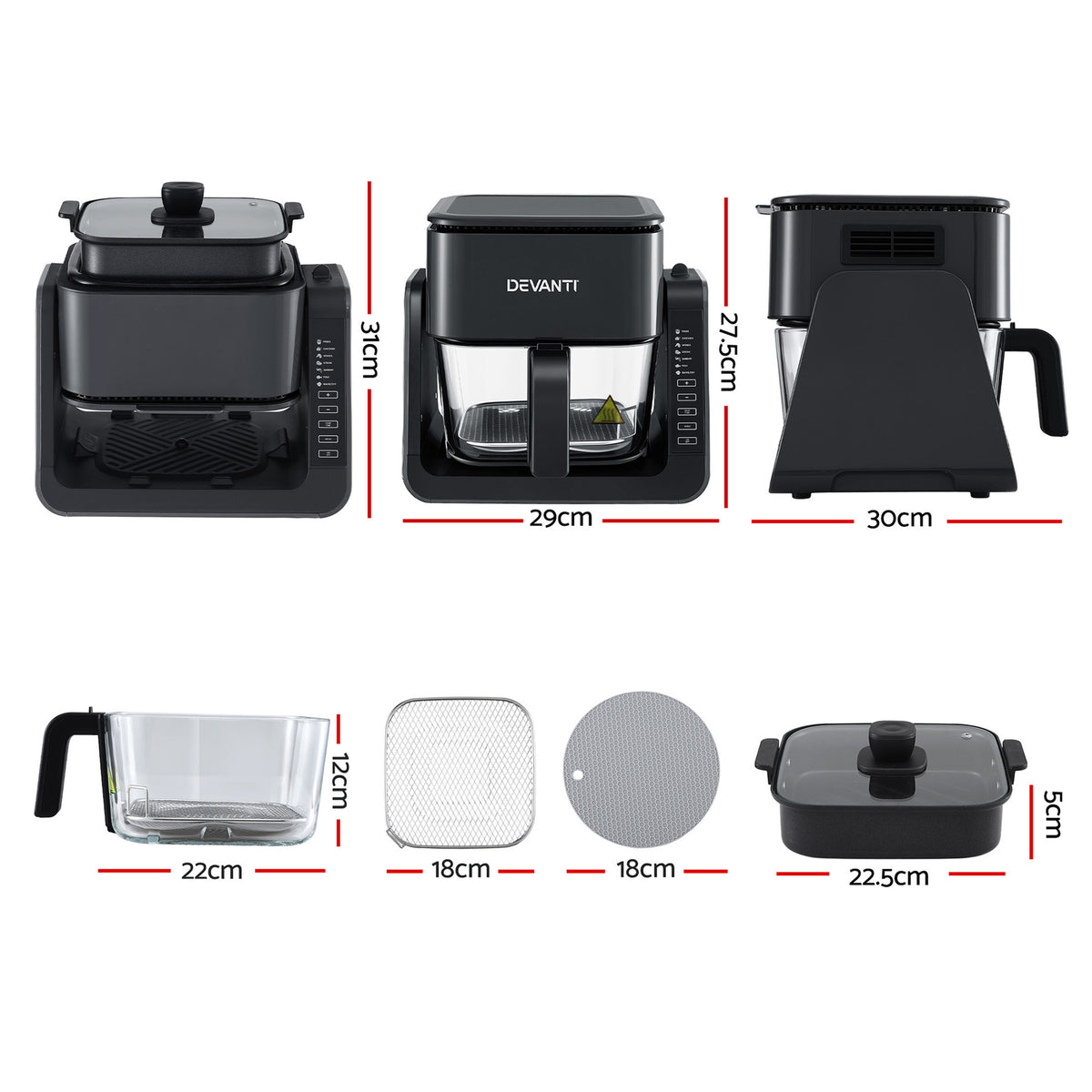 Devanti 2-IN-1 Air Fryer 5.5L Dual Zone Fryers Electric Cooker with Top BBQ Grill & Bot