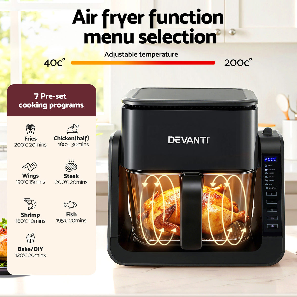 Devanti 2-IN-1 Air Fryer 5.5L Dual Zone Fryers Electric Cooker with Top BBQ Grill & Bot